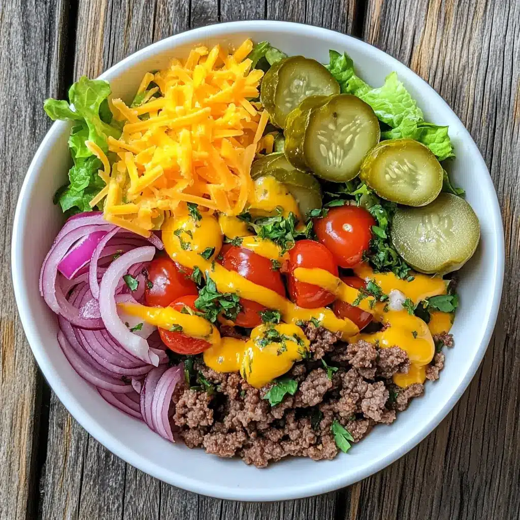 Colorful burger bowl with fresh summer ingredients.
