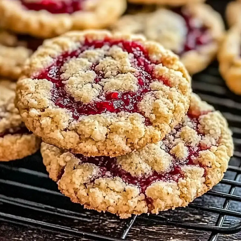 Buttery Raspberry Crumble Cookies with a Sweet Jam Filling
