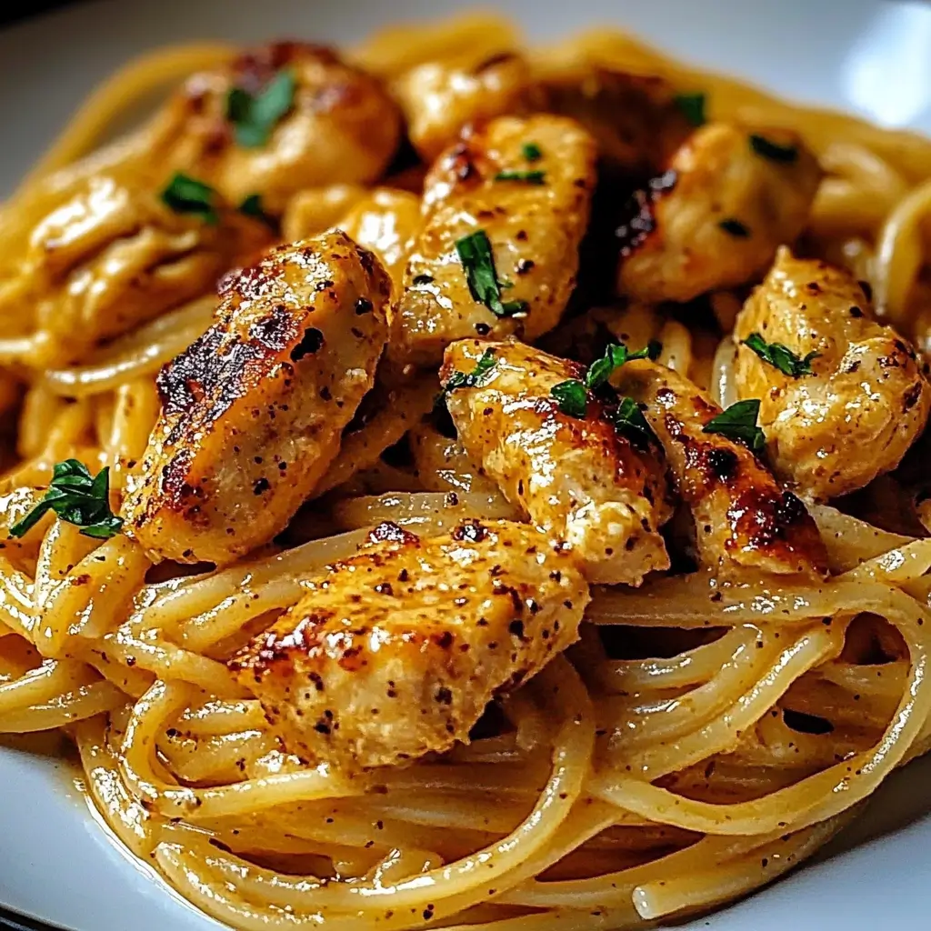 Cowboy Butter Chicken Linguine served in a rustic bowl