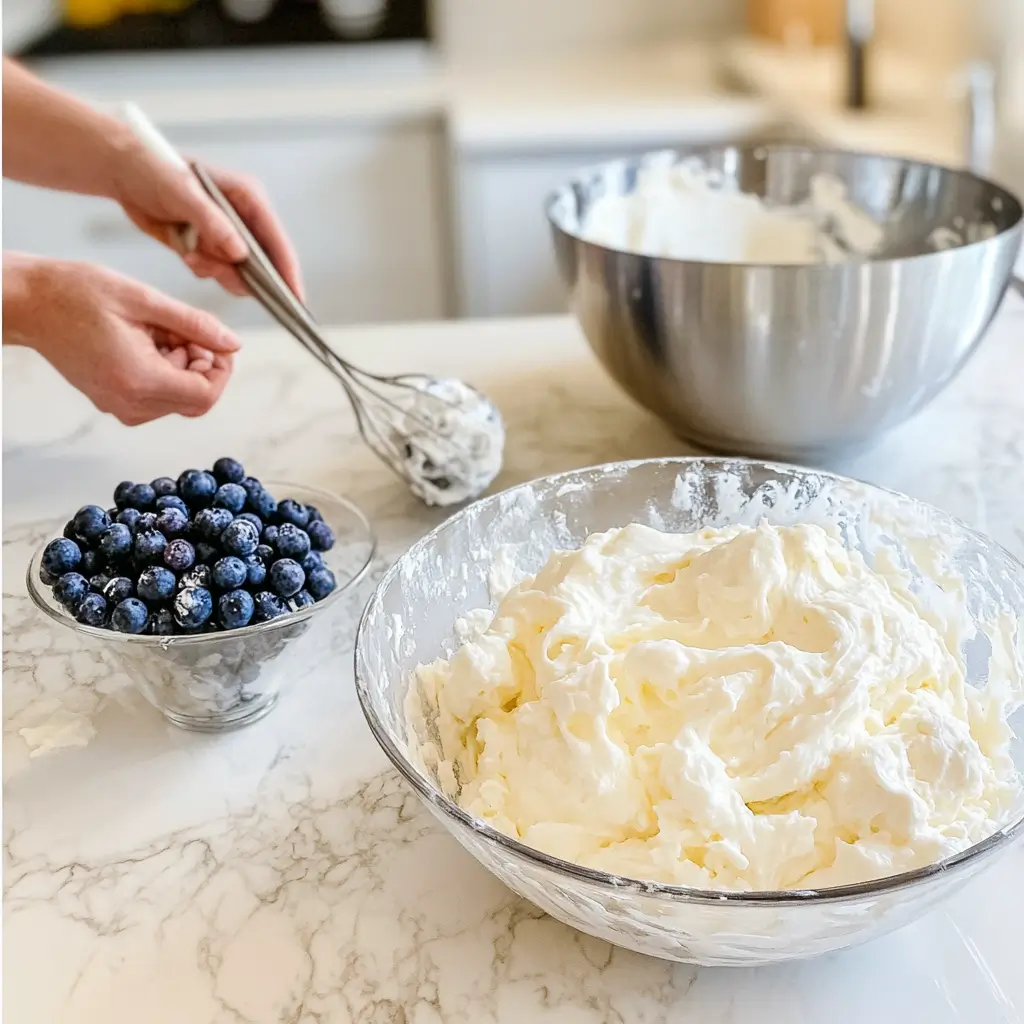 Preparing fluffy cottage cheese cloud bread with blueberries