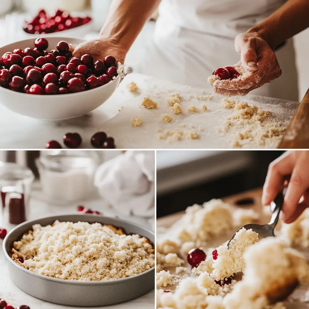 Mixing cherry muffin batter step by step