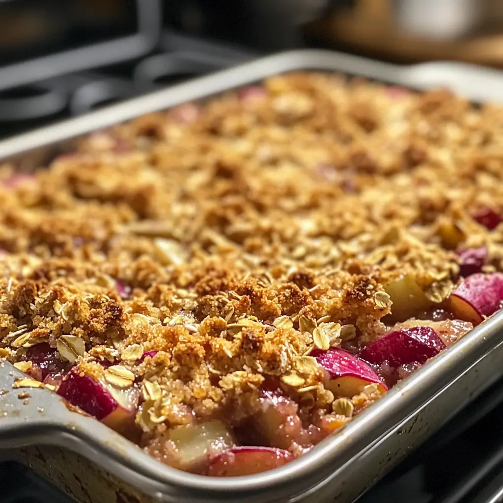 Step-by-step process of making rhubarb crisp