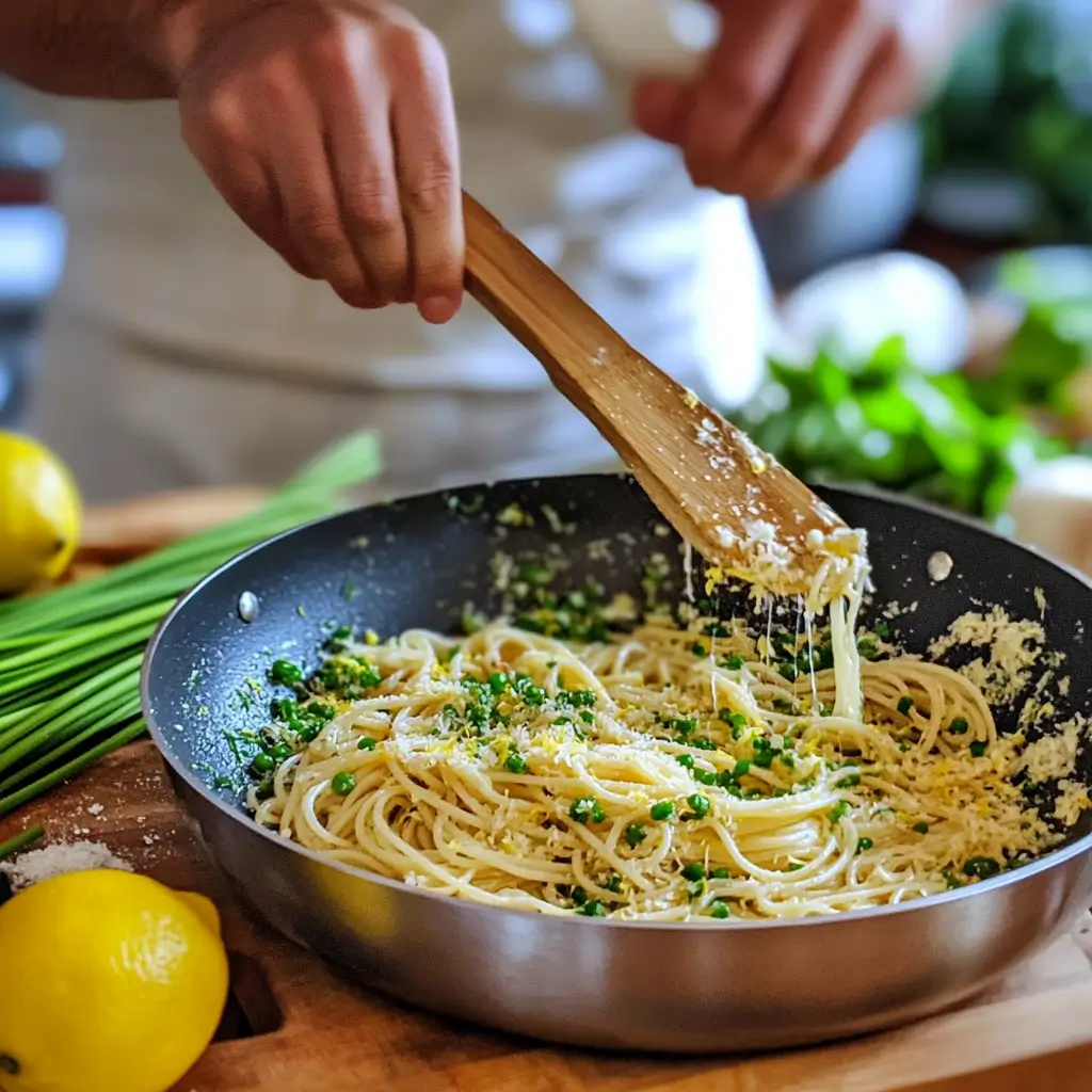 Preparing Lemon Garlic Scape Pasta