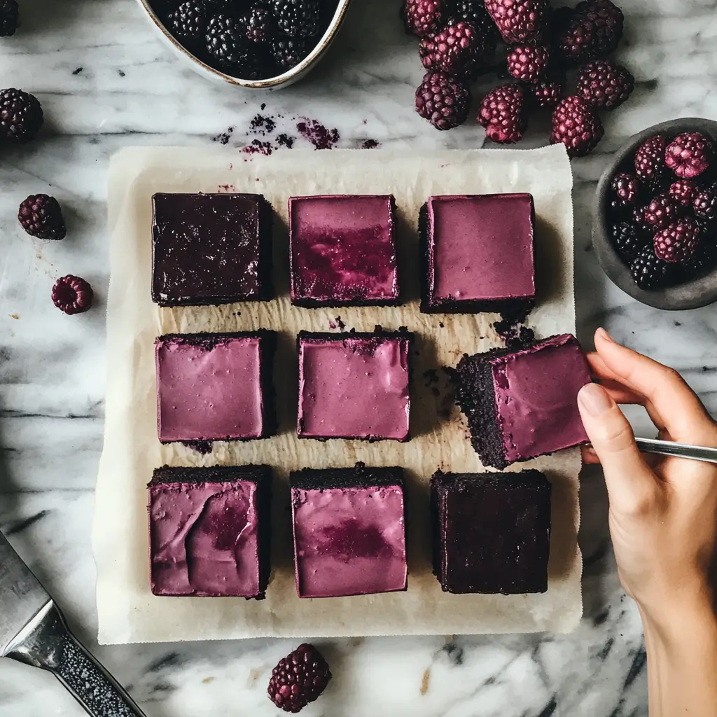 Preparing mulberry cheesecake squares step-by-step