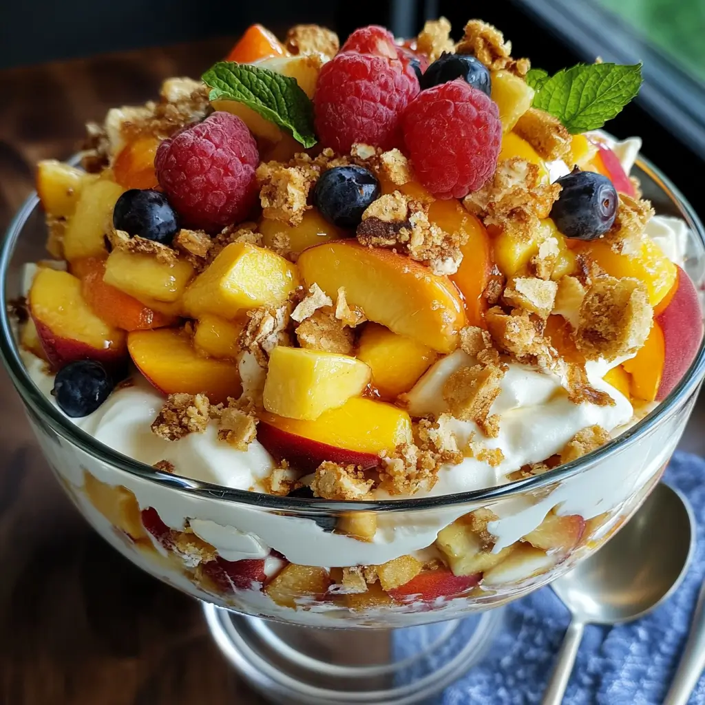 Peach Cobbler Cheesecake filling and crunchy topping