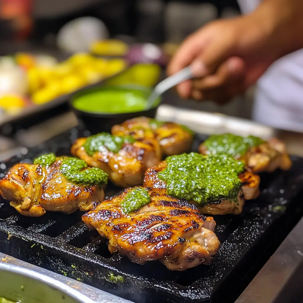 Cooking steps for Peruvian grilled chicken including marinade and grilling
