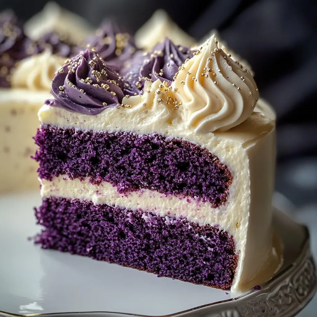 Royal Purple Velvet Cake with Creamy Vanilla Frosting