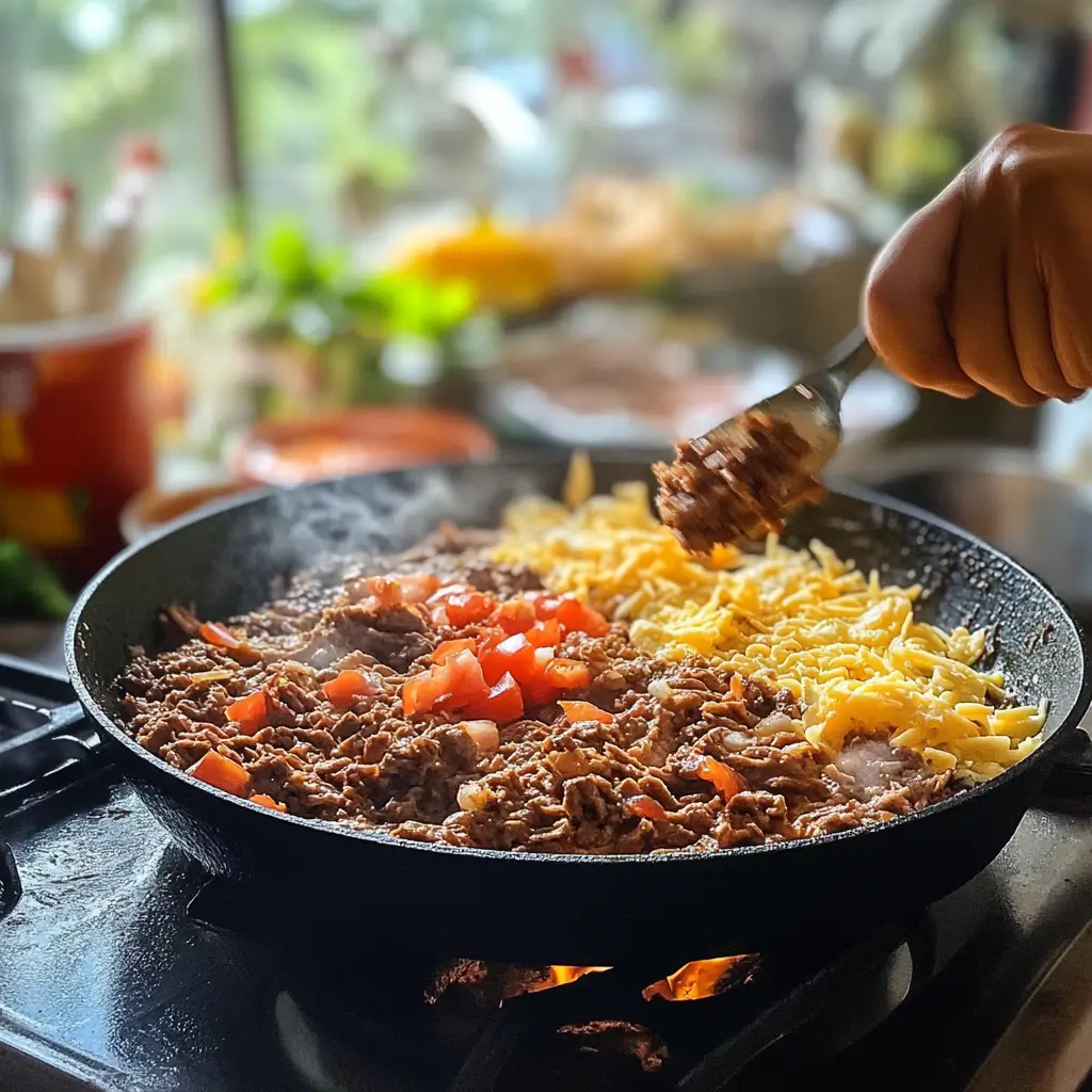 Preparing cheesy beef burritos step-by-step