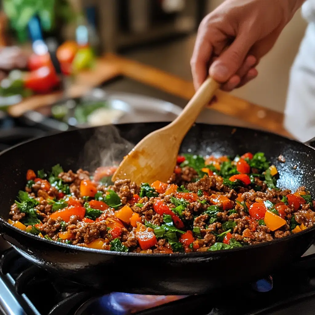 Cooking process of Hearty Shepherd’s Pie in a summer kitchen