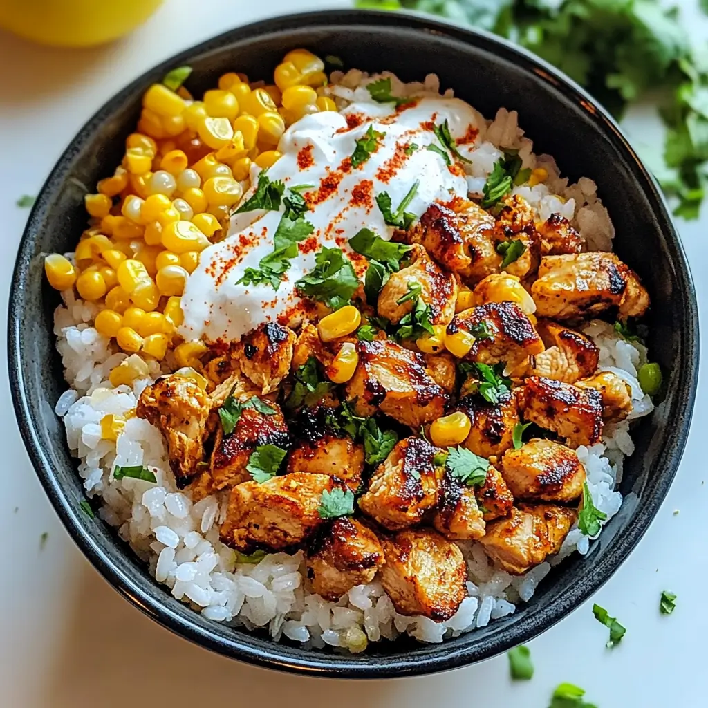 Street Corn Chicken Rice Bowl with Fresh Summer Ingredients