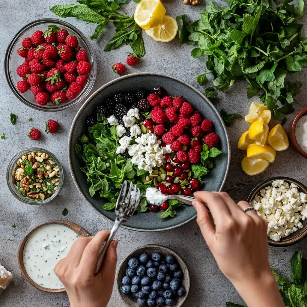 Preparing superfood berry salad step-by-step