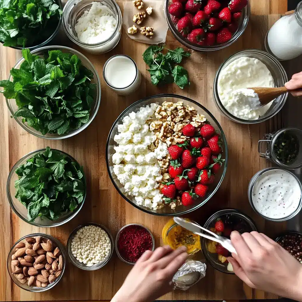 Hands preparing no-bake strawberry cheesecake rolls in kitchen