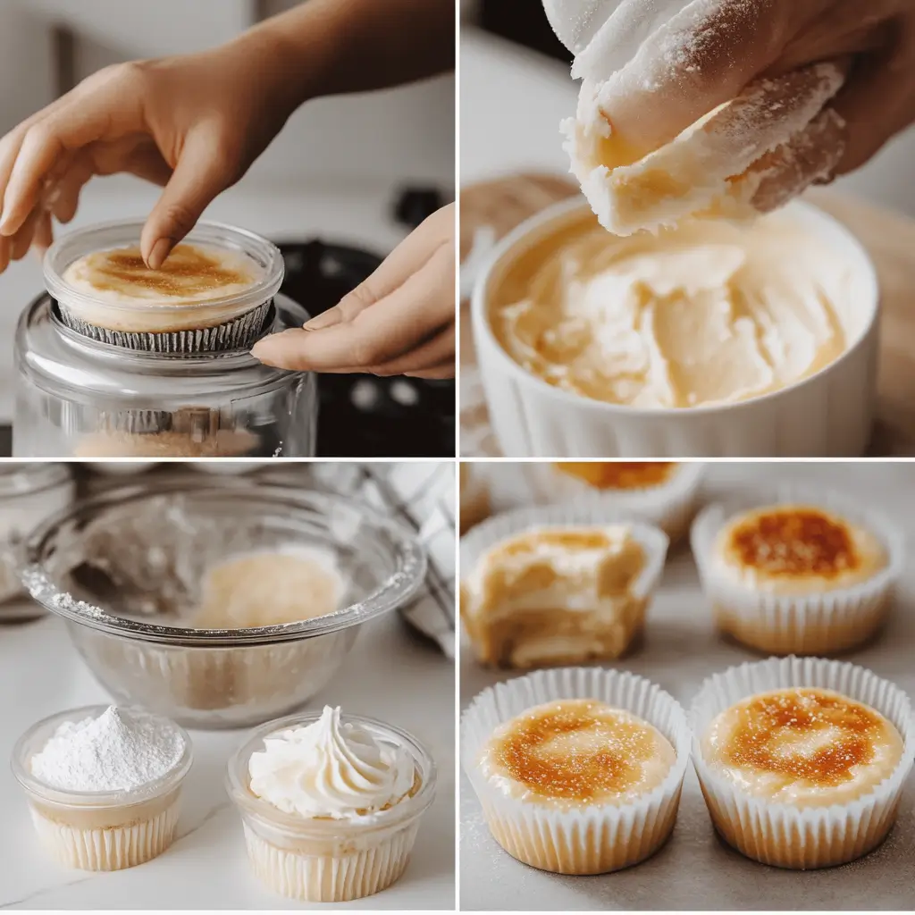 Step-by-step baking process for cheesecake cupcakes
