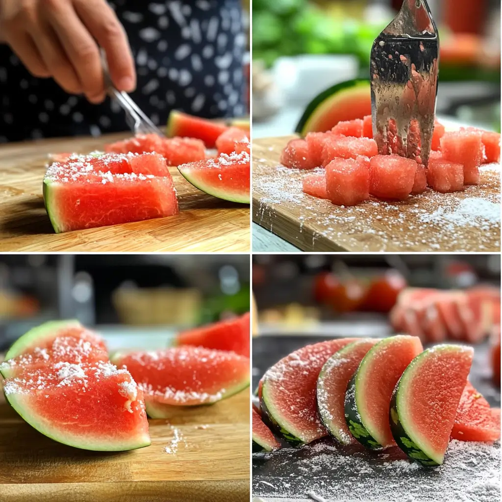 Preparing Watermelon Sorbet Step by Step