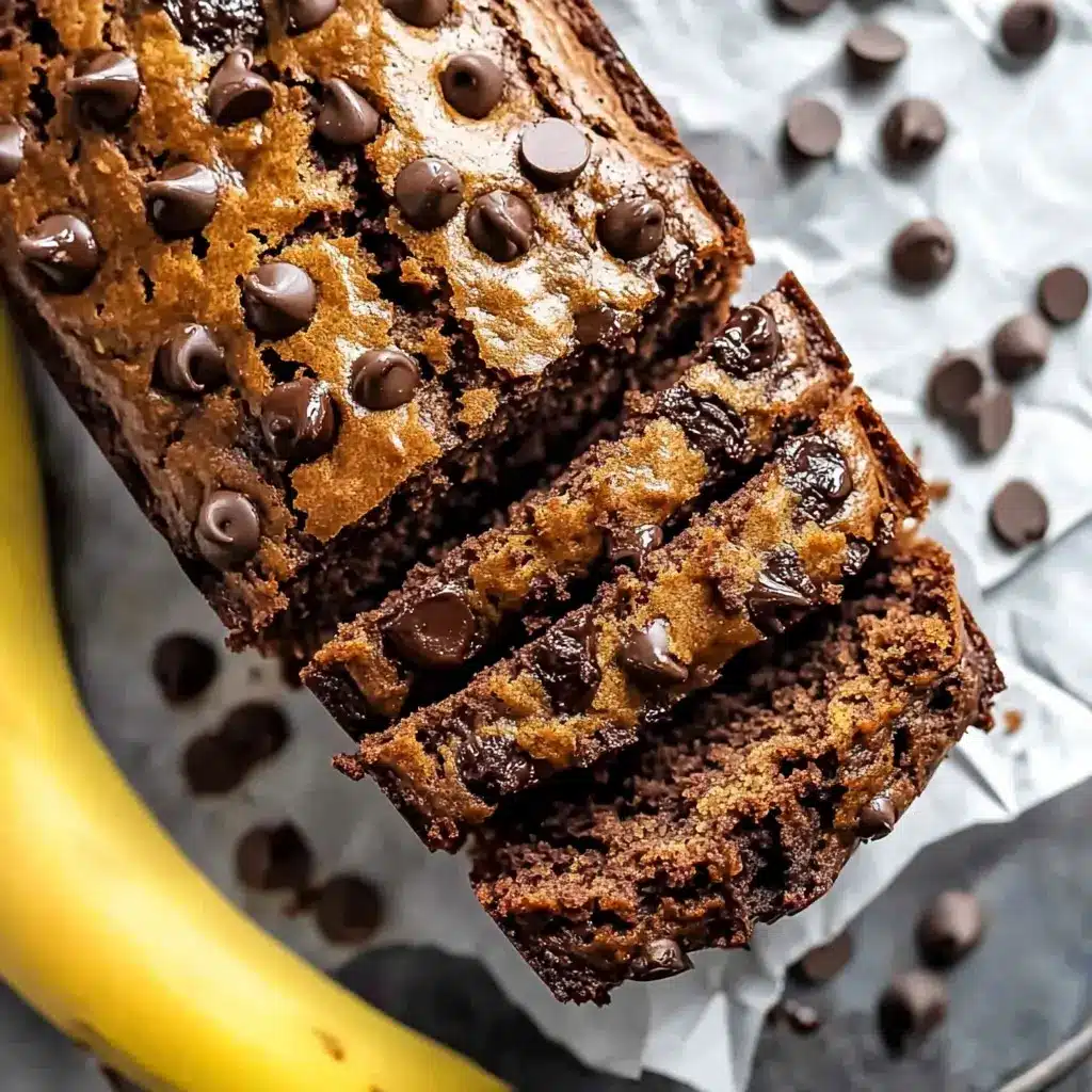 Freshly baked chocolate chip banana bread on board
