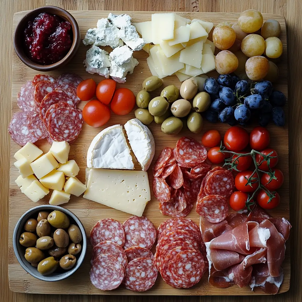 Aldi charcuterie board ingredients flat lay
