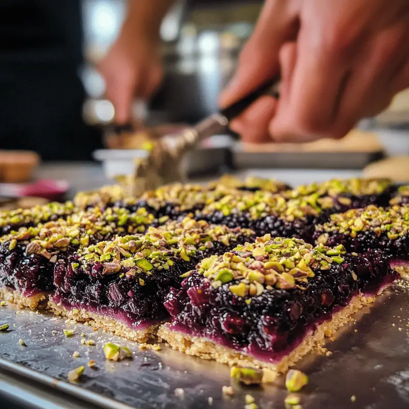 Step-by-step making of Blackberry Pistachio Dream Bars