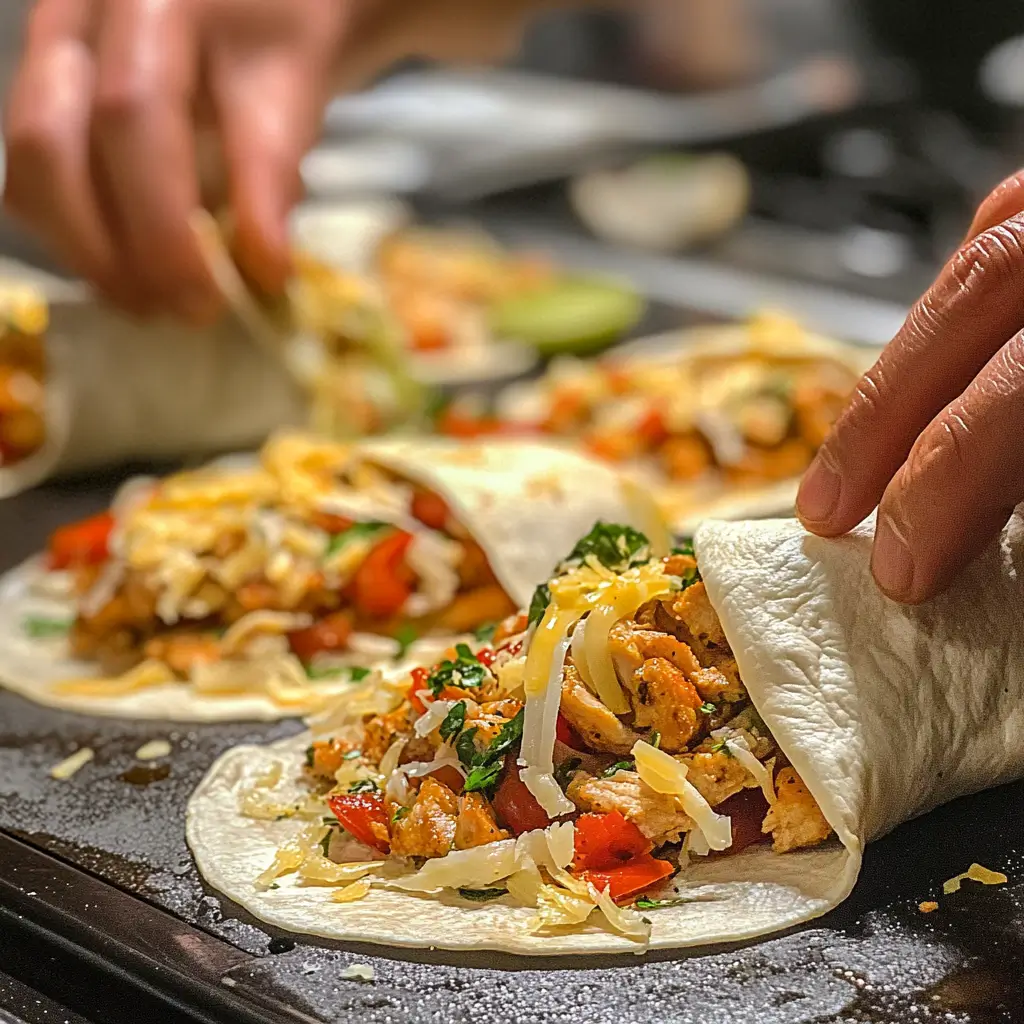 Preparing cheesy garlic chicken wraps step-by-step