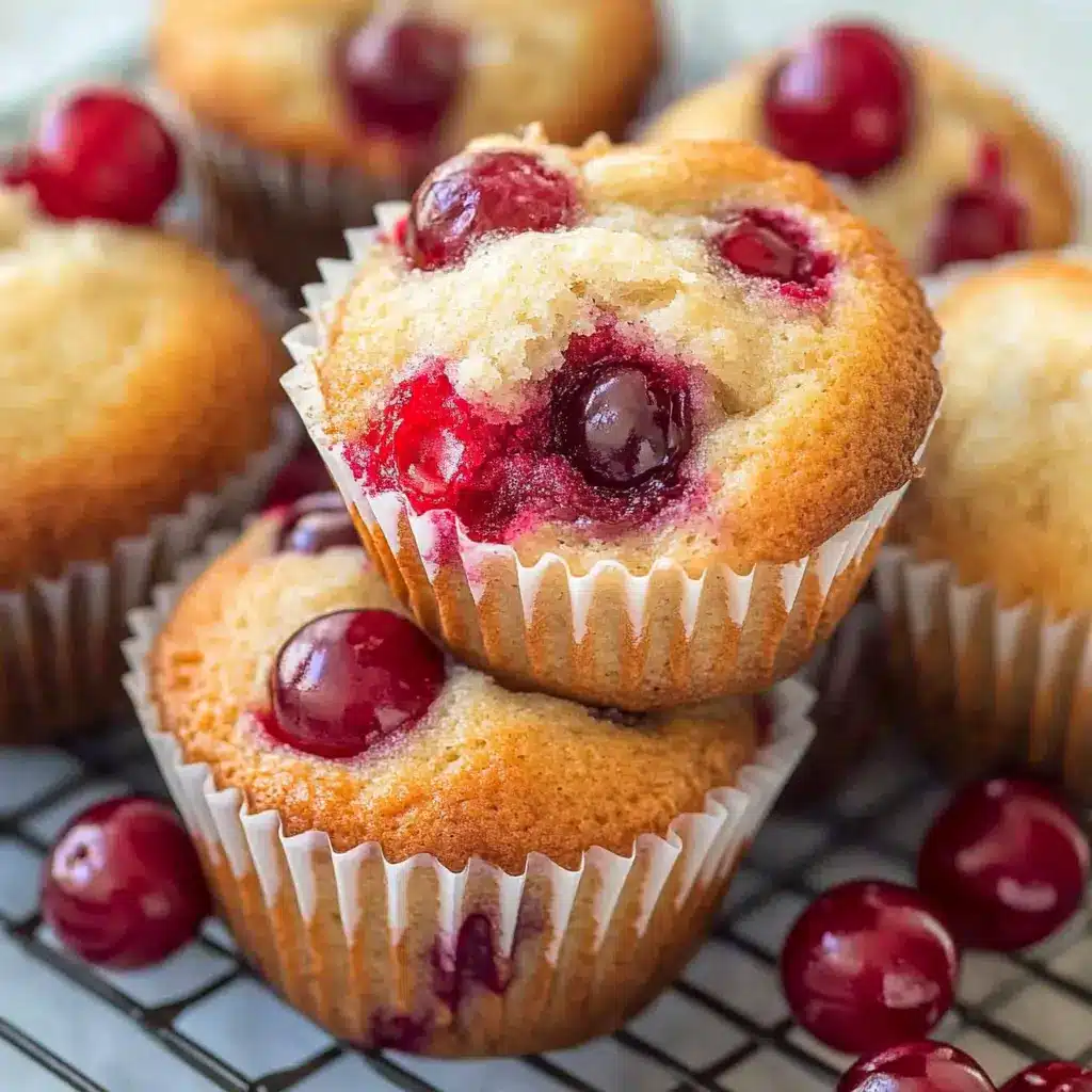 Freshly baked cherry muffins on a rustic table