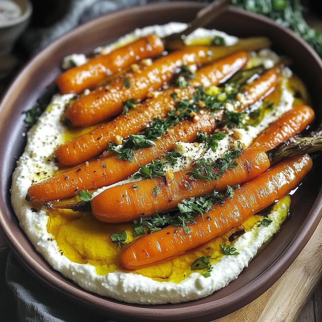 Roasted carrots with whipped ricotta and hot honey served on a spring platter