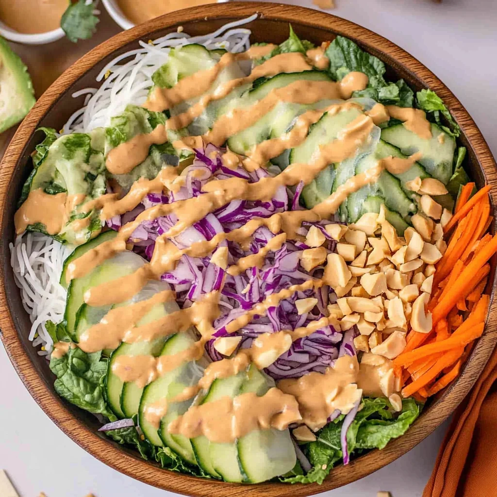Hearty spring roll salad with peanut sauce