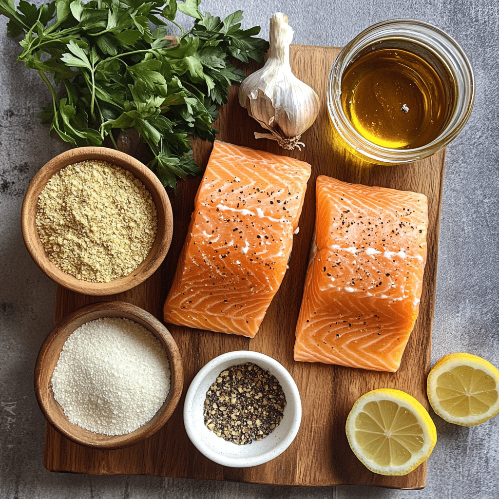 Overhead shot of ingredients used in the best baked Dijon salmon recipe