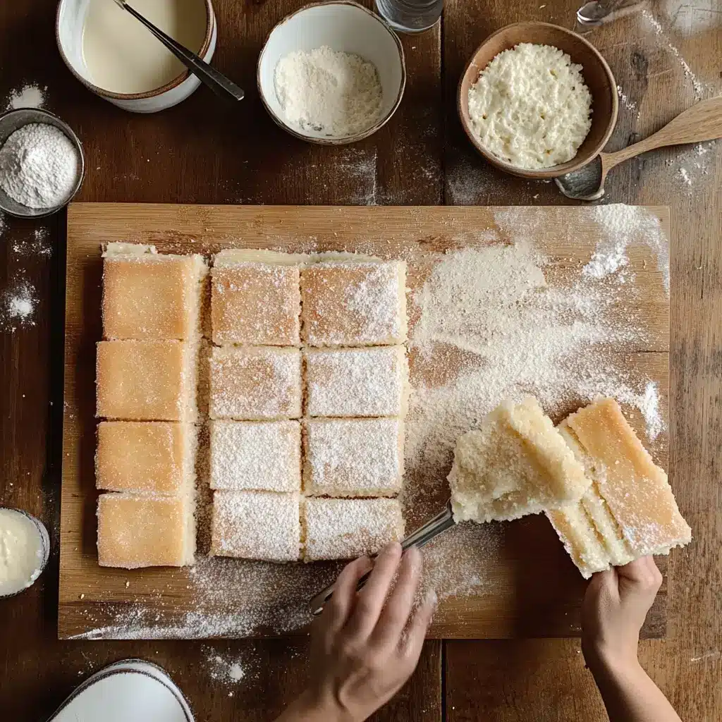 Preparing churro cheesecake bars in kitchen