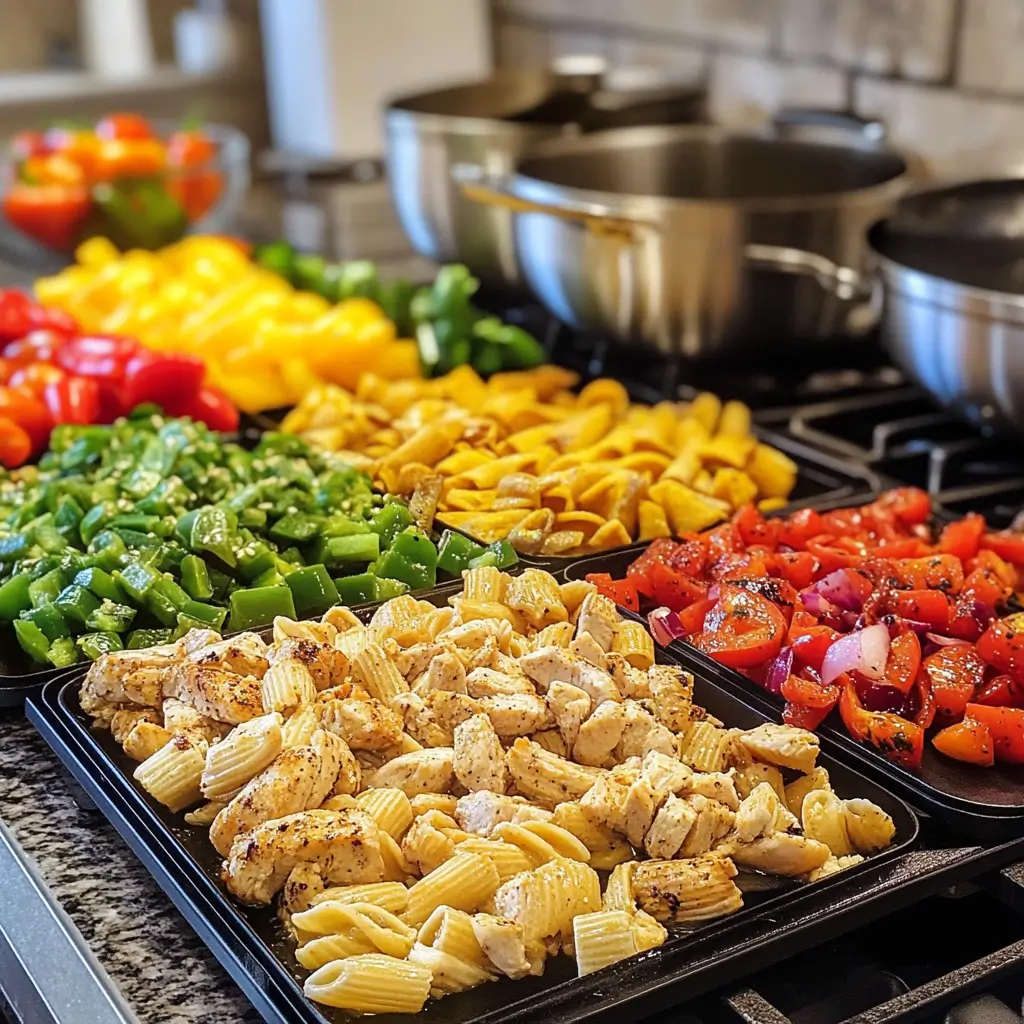 Step-by-step process of making Mediterranean Chicken Pasta Salad