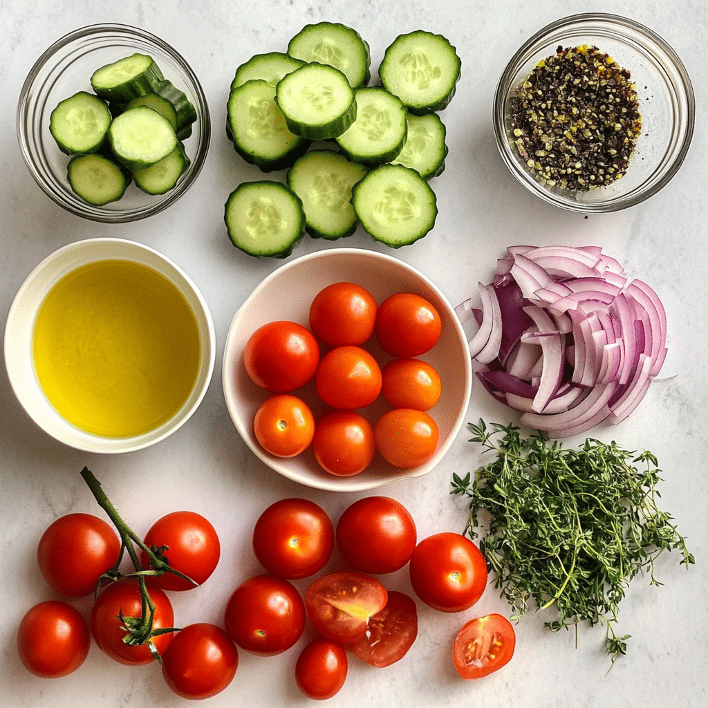 Ingredients for cucumber tomato salad