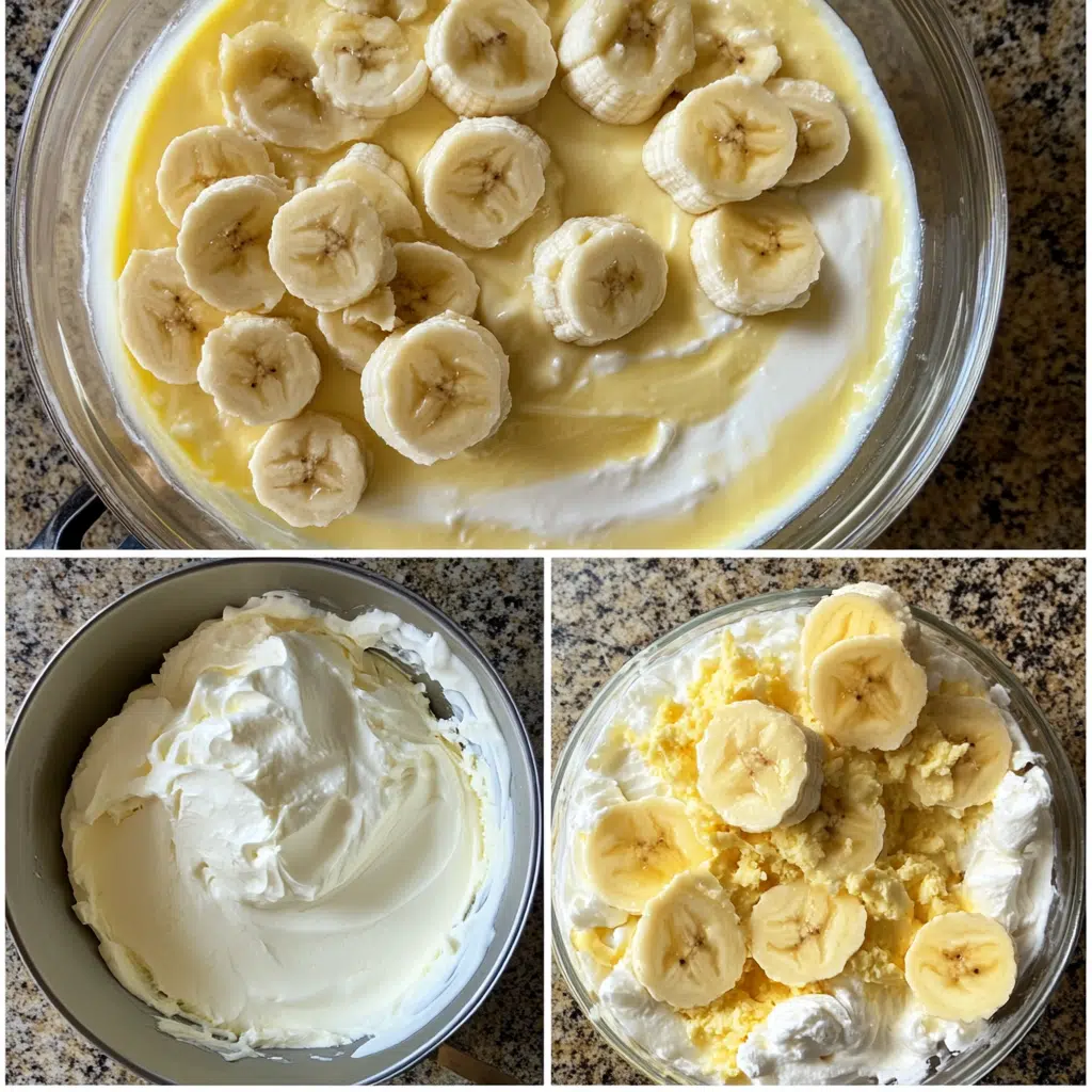 Preparing banana pudding cheesecake in steps
