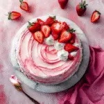 Strawberry Shortcake Layer Cake on wooden table