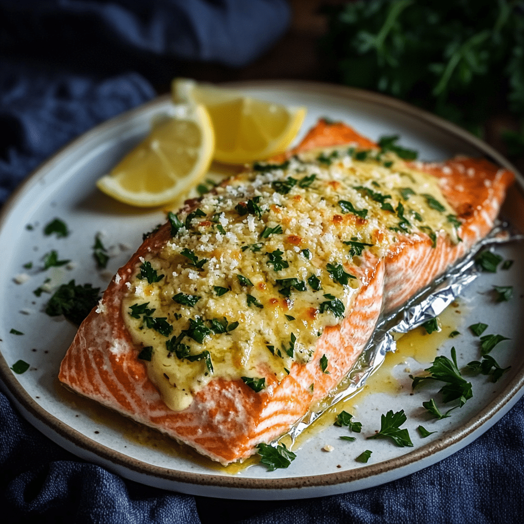 Baked Parmesan Garlic Herb Salmon in Foil – Easy Flavorful Dinner