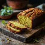 Freshly baked zucchini bread on rustic table