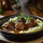Slow Cooker Salisbury Steak Meatballs in gravy