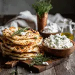 Cottage cheese flatbread stacked on a table