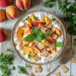 Mixing Peach Cobbler Cheesecake Fruit Salad filling
