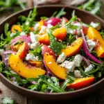 Simple Peach Feta Salad in summer setting