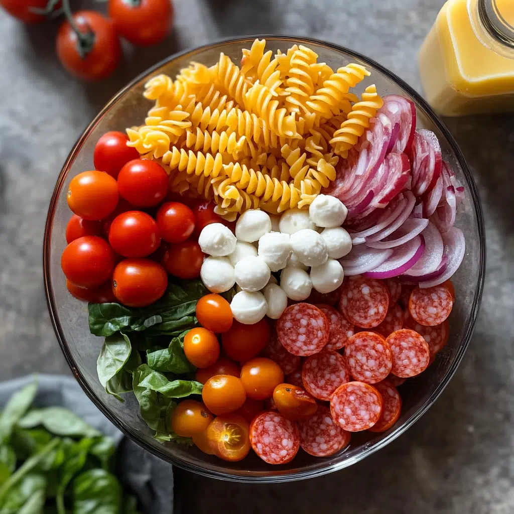 Zesty Italian Pasta Salad in a serving bowl with fresh parsley and Parmesan