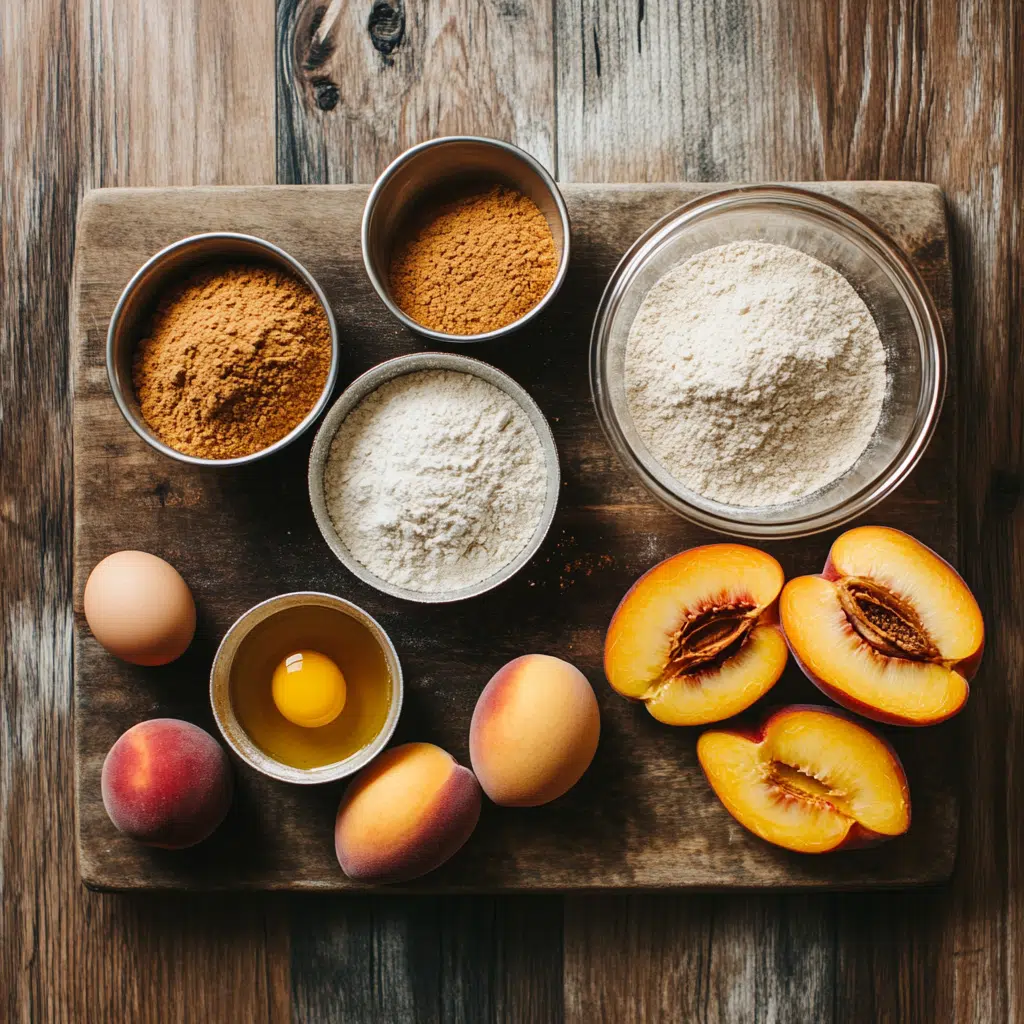 Peach muffins recipes ingredients laid out on kitchen counter