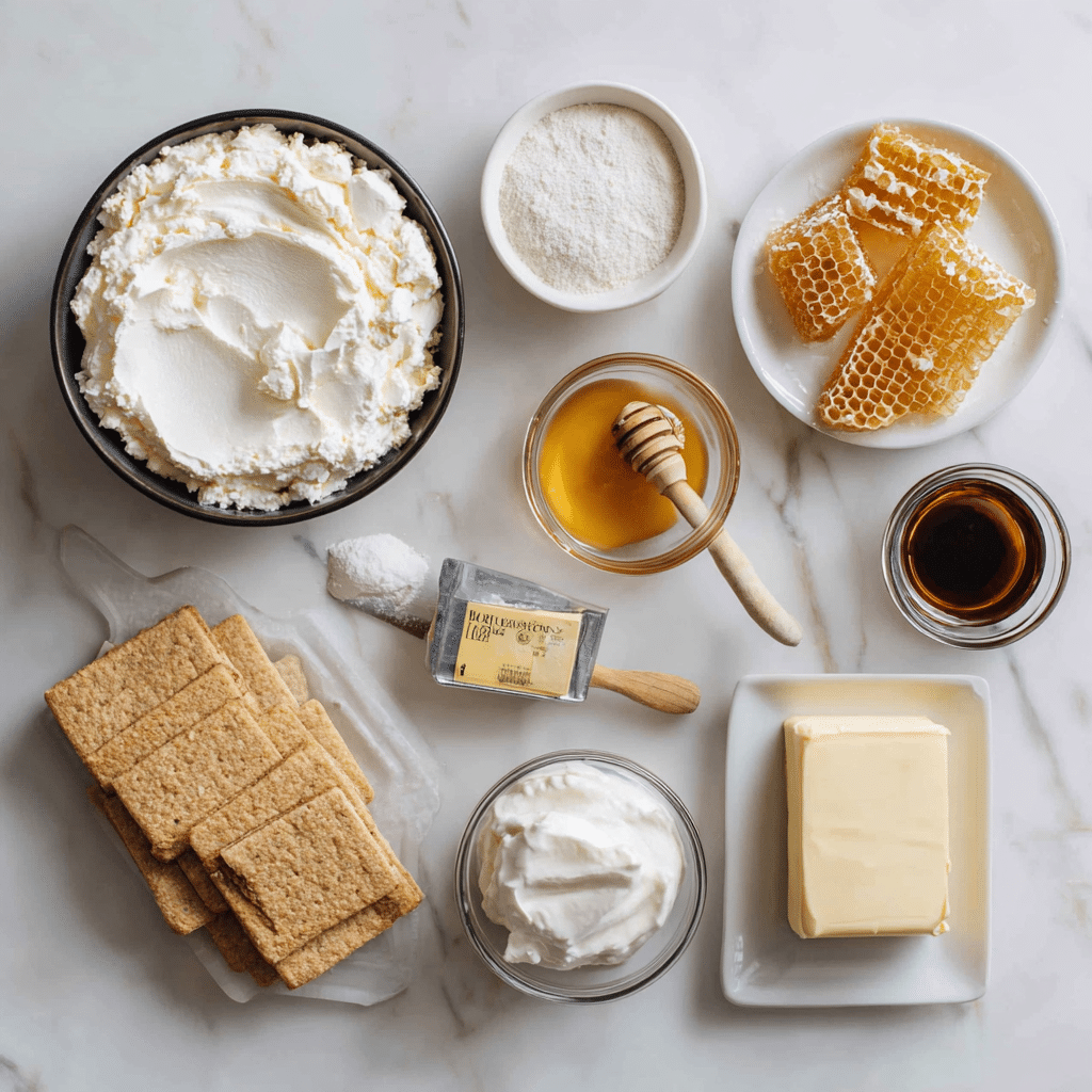 Cheesecake ingredients flat lay