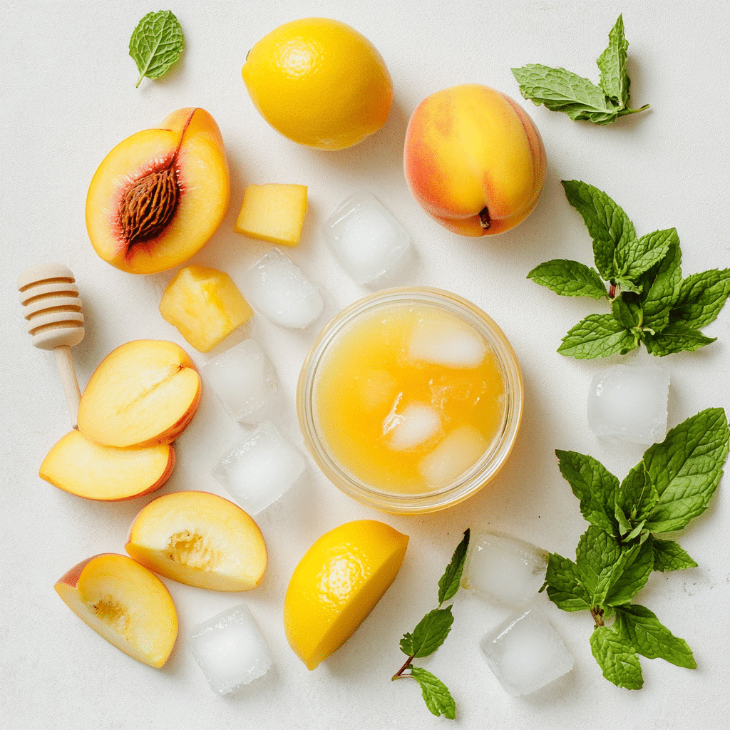 Ingredients for frozen peach lemonade recipe
