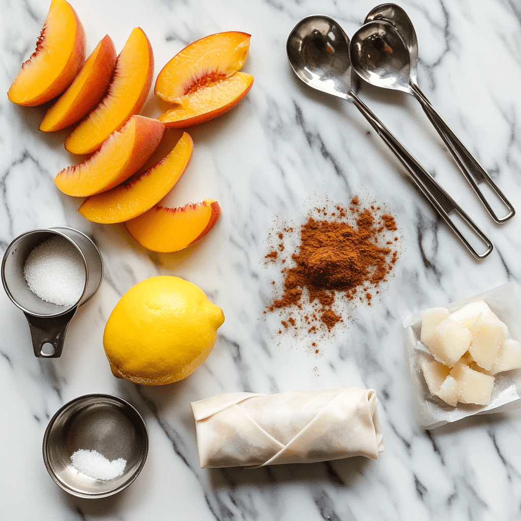 Ingredients for Peach Cobbler Egg Rolls