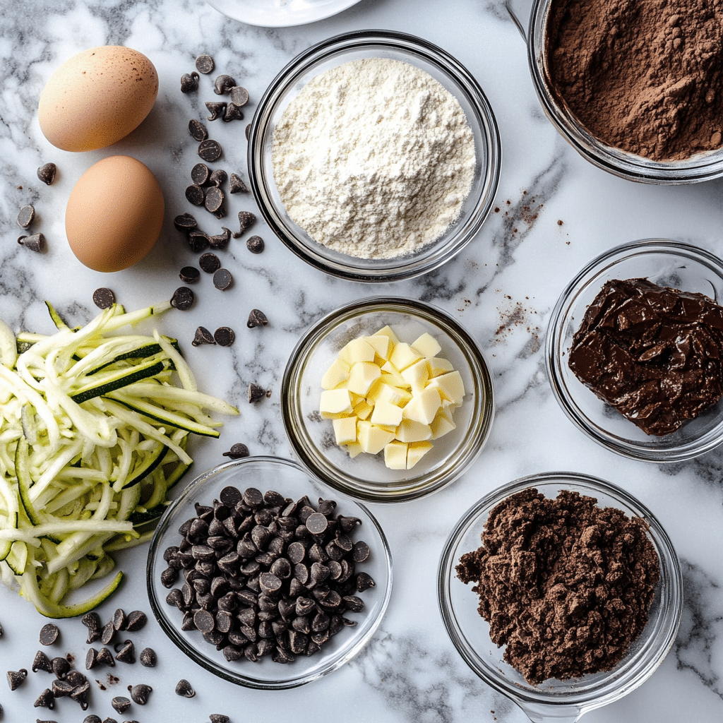 Ingredients for double chocolate zucchini bread