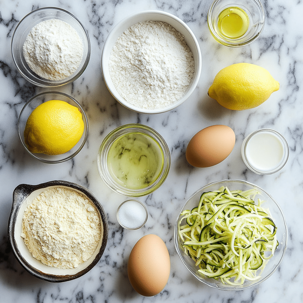 Ingredients for lemon zucchini bread laid out on countertop