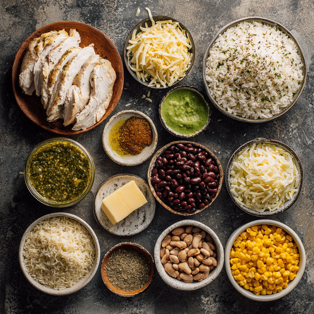 Ingredients for Salsa Verde Chicken & Rice Skillet