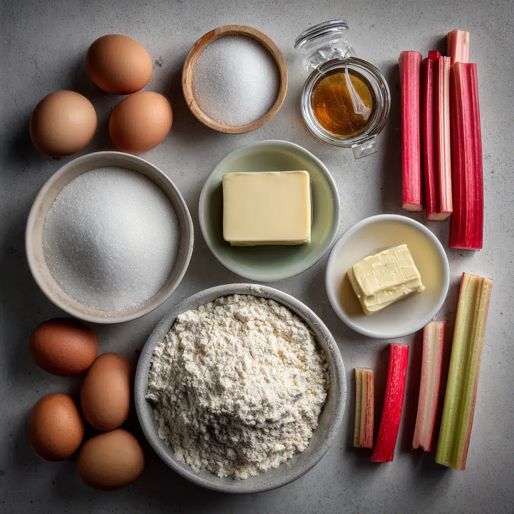 Rhubarb custard bars ingredients display