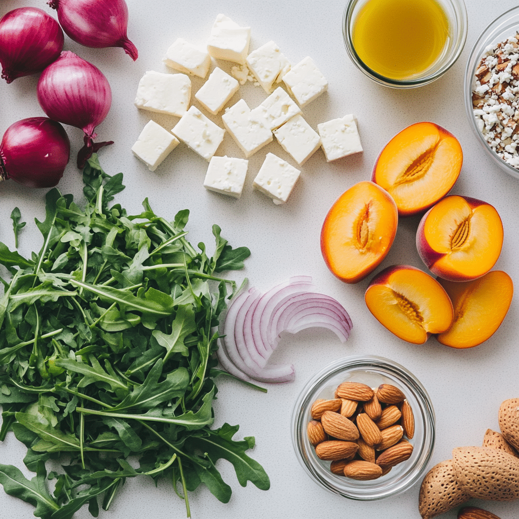 Ingredients for Simple Peach Feta Salad