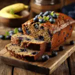 Blueberry Banana Zucchini Bread sliced on board