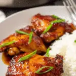 Glazed Apricot Chicken Thighs with sticky golden glaze