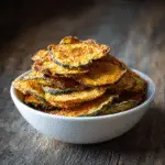 Crispy zucchini chips recipe served in a bowl